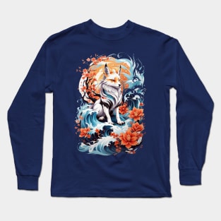 Kitsune fox, Japanese wave Long Sleeve T-Shirt